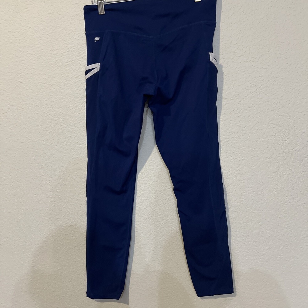 Fabletics Motion 365 Womens MEDIUM Leggings Pockets Mesh BLUE 24" Inseam